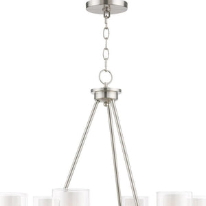 HomeRoots Six Light Dimmable Chandelier - Modern Steel Design with Cylindrical Shades for Stylish Illumination 687609