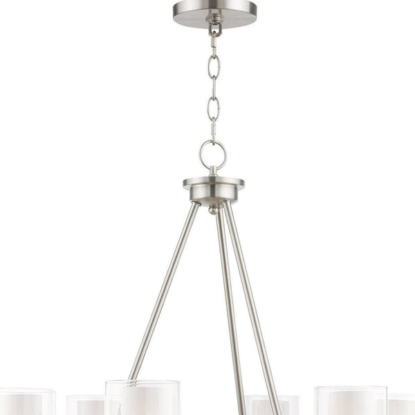HomeRoots Six Light Dimmable Chandelier - Modern Steel Design with Cylindrical Shades for Stylish Illumination 687609
