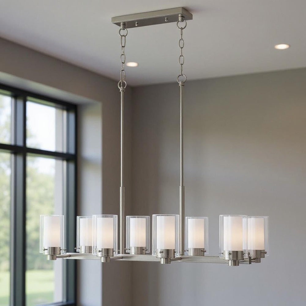 HomeRoots Eight Light Dimmable Chandelier - Modern Cylinder Design with Steel Shades for Elegant Illumination 687610