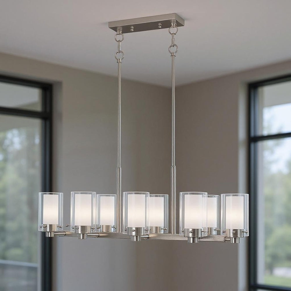 HomeRoots Ten Light Dimmable Chandelier - Modern Elegance, Adjustable Brightness & Stylish Steel Shades for Home 687611