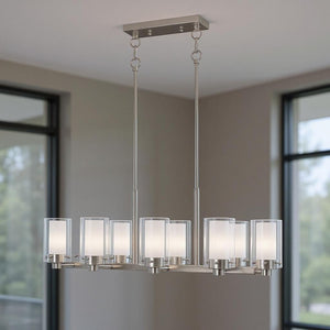HomeRoots Ten Light Dimmable Chandelier - Modern Elegance, Adjustable Brightness & Stylish Steel Shades for Home 687611