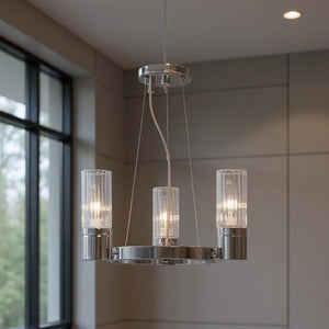 HomeRoots Three Light Dimmable Chandelier with Modern Cylinder Shades for Stylish Ambiance in Any Room 687612