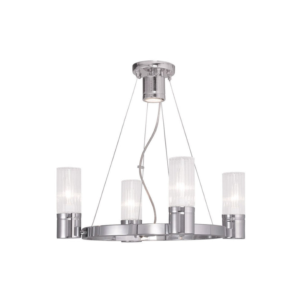 HomeRoots Silver Dimmable Four-Light Chandelier with Clear Shades – Modern Metal Design for Any Space 687613