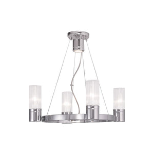 HomeRoots Silver Dimmable Four-Light Chandelier with Clear Shades – Modern Metal Design for Any Space 687613