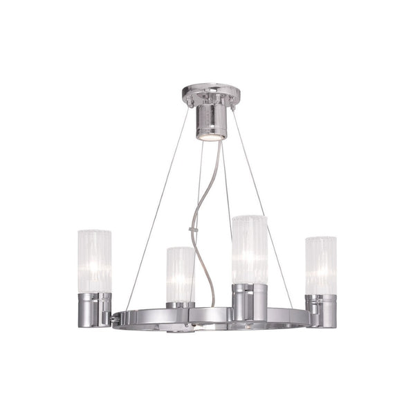 HomeRoots Silver Dimmable Four-Light Chandelier with Clear Shades – Modern Metal Design for Any Space 687613