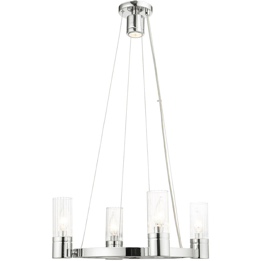 HomeRoots Silver Dimmable Four-Light Chandelier with Clear Shades – Modern Metal Design for Any Space 687613