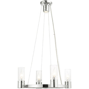 HomeRoots Silver Dimmable Four-Light Chandelier with Clear Shades – Modern Metal Design for Any Space 687613