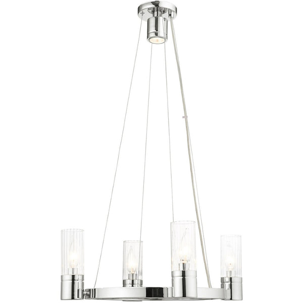 HomeRoots Silver Dimmable Four-Light Chandelier with Clear Shades – Modern Metal Design for Any Space 687613
