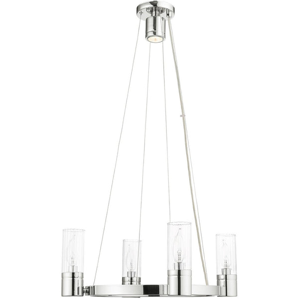 HomeRoots Silver Dimmable Four-Light Chandelier with Clear Shades – Modern Metal Design for Any Space 687613
