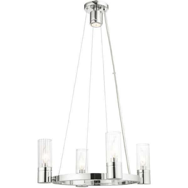 HomeRoots Silver Dimmable Four-Light Chandelier with Clear Shades – Modern Metal Design for Any Space 687613