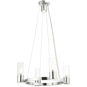 HomeRoots Silver Dimmable Four-Light Chandelier with Clear Shades – Modern Metal Design for Any Space 687613