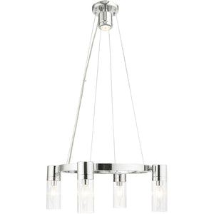 HomeRoots Silver Dimmable Four-Light Chandelier with Clear Shades – Modern Metal Design for Any Space 687613