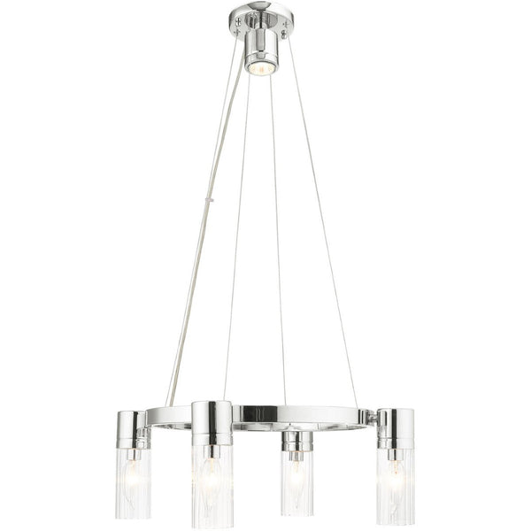 HomeRoots Silver Dimmable Four-Light Chandelier with Clear Shades – Modern Metal Design for Any Space 687613