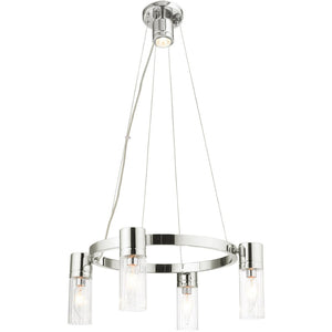 HomeRoots Silver Dimmable Four-Light Chandelier with Clear Shades – Modern Metal Design for Any Space 687613