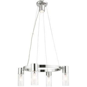 HomeRoots Silver Dimmable Four-Light Chandelier with Clear Shades – Modern Metal Design for Any Space 687613