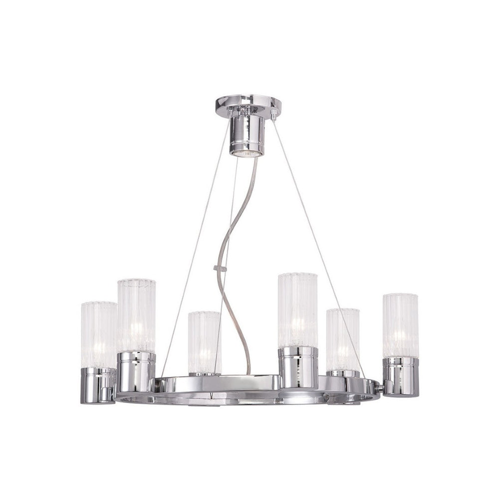 HomeRoots Silver Six-Light Dimmable Chandelier with Elegant Cylinder Shades for Modern Home Décor & Ambiance 687614