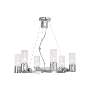 HomeRoots Silver Six-Light Dimmable Chandelier with Elegant Cylinder Shades for Modern Home Décor & Ambiance 687614
