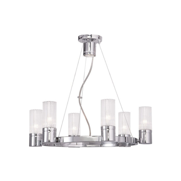 HomeRoots Silver Six-Light Dimmable Chandelier with Elegant Cylinder Shades for Modern Home Décor & Ambiance 687614