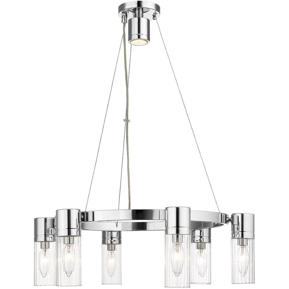 HomeRoots Silver Six-Light Dimmable Chandelier with Elegant Cylinder Shades for Modern Home Décor & Ambiance 687614