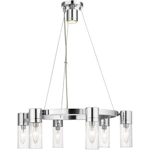 HomeRoots Silver Six-Light Dimmable Chandelier with Elegant Cylinder Shades for Modern Home Décor & Ambiance 687614