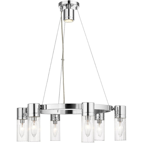 HomeRoots Silver Six-Light Dimmable Chandelier with Elegant Cylinder Shades for Modern Home Décor & Ambiance 687614