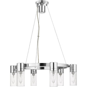 HomeRoots Silver Six-Light Dimmable Chandelier with Elegant Cylinder Shades for Modern Home Décor & Ambiance 687614