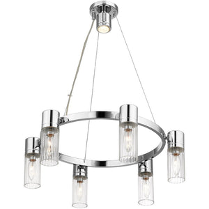 HomeRoots Silver Six-Light Dimmable Chandelier with Elegant Cylinder Shades for Modern Home Décor & Ambiance 687614