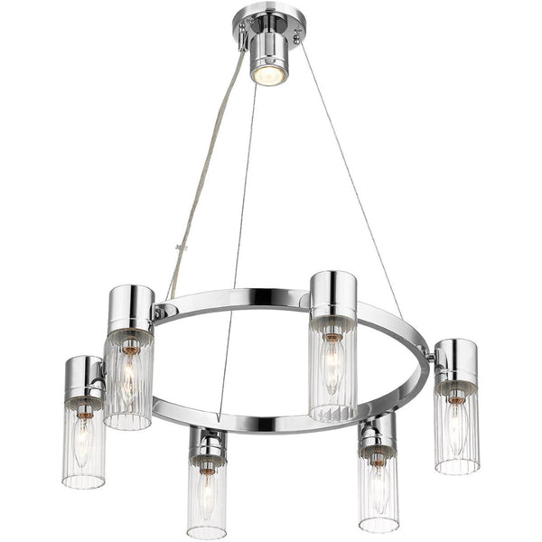 HomeRoots Silver Six-Light Dimmable Chandelier with Elegant Cylinder Shades for Modern Home Décor & Ambiance 687614