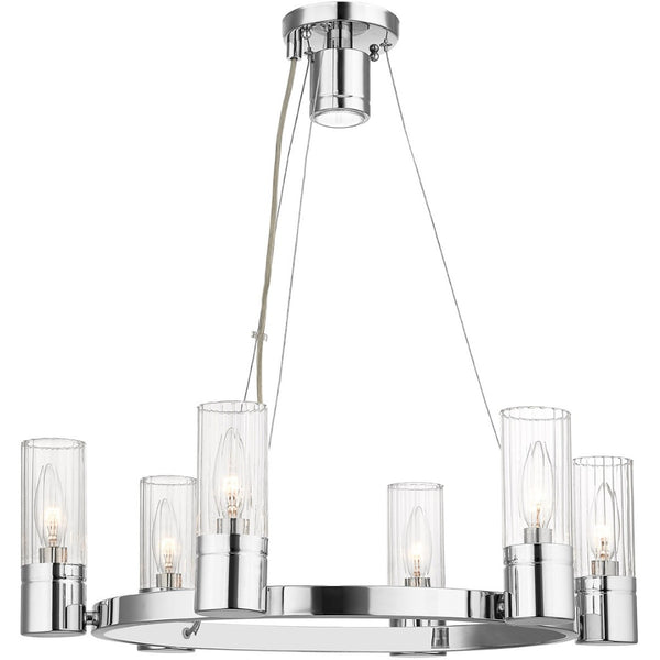 HomeRoots Silver Six-Light Dimmable Chandelier with Elegant Cylinder Shades for Modern Home Décor & Ambiance 687614