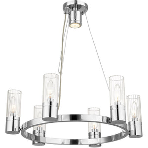 HomeRoots Silver Six-Light Dimmable Chandelier with Elegant Cylinder Shades for Modern Home Décor & Ambiance 687614