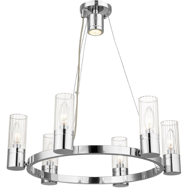 HomeRoots Silver Six-Light Dimmable Chandelier with Elegant Cylinder Shades for Modern Home Décor & Ambiance 687614