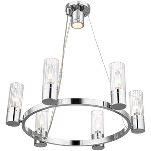 HomeRoots Silver Six-Light Dimmable Chandelier with Elegant Cylinder Shades for Modern Home Décor & Ambiance 687614
