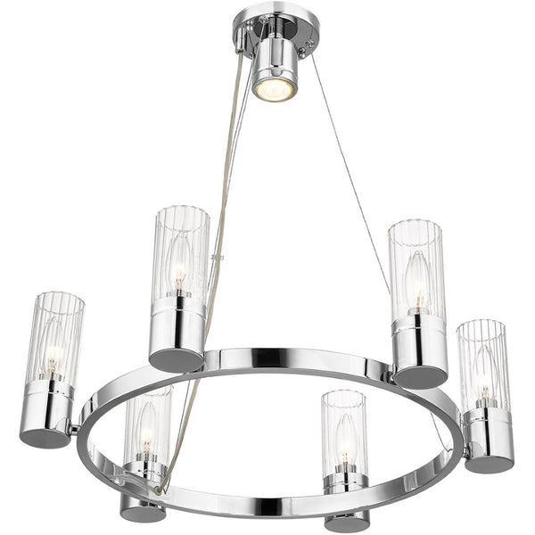 HomeRoots Silver Six-Light Dimmable Chandelier with Elegant Cylinder Shades for Modern Home Décor & Ambiance 687614