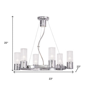 HomeRoots Silver Six-Light Dimmable Chandelier with Elegant Cylinder Shades for Modern Home Décor & Ambiance 687614