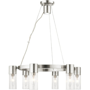 HomeRoots Nickel Modern Six-Light Dimmable Chandelier with Cylinder Shades for Elegant Home Lighting Decor 687615
