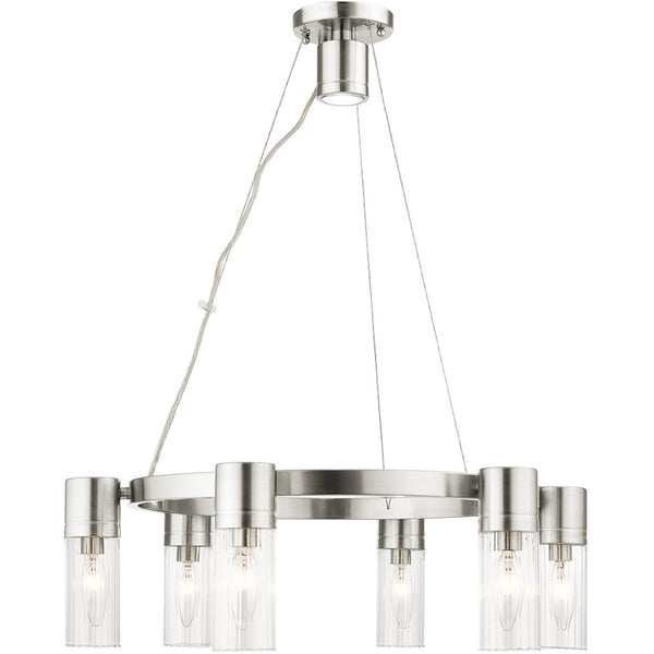 HomeRoots Nickel Modern Six-Light Dimmable Chandelier with Cylinder Shades for Elegant Home Lighting Decor 687615
