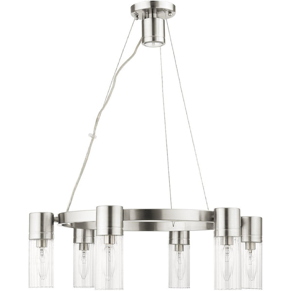HomeRoots Nickel Modern Six-Light Dimmable Chandelier with Cylinder Shades for Elegant Home Lighting Decor 687615