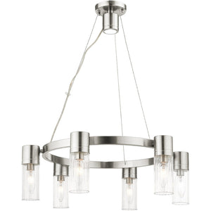 HomeRoots Nickel Modern Six-Light Dimmable Chandelier with Cylinder Shades for Elegant Home Lighting Decor 687615