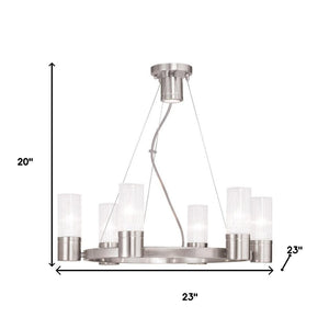 HomeRoots Nickel Modern Six-Light Dimmable Chandelier with Cylinder Shades for Elegant Home Lighting Decor 687615