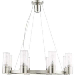 HomeRoots Nickel Dimmable Eight-Light Chandelier - Elegant Metal Design with Cylinder Shades for Any Room 687616