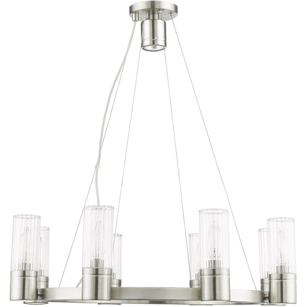 HomeRoots Nickel Dimmable Eight-Light Chandelier - Elegant Metal Design with Cylinder Shades for Any Room 687616
