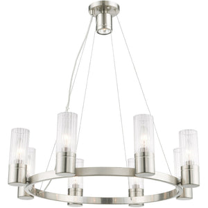 HomeRoots Nickel Dimmable Eight-Light Chandelier - Elegant Metal Design with Cylinder Shades for Any Room 687616