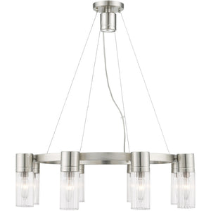 HomeRoots Nickel Dimmable Eight-Light Chandelier - Elegant Metal Design with Cylinder Shades for Any Room 687616