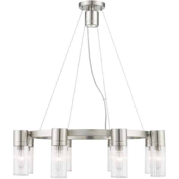 HomeRoots Nickel Dimmable Eight-Light Chandelier - Elegant Metal Design with Cylinder Shades for Any Room 687616