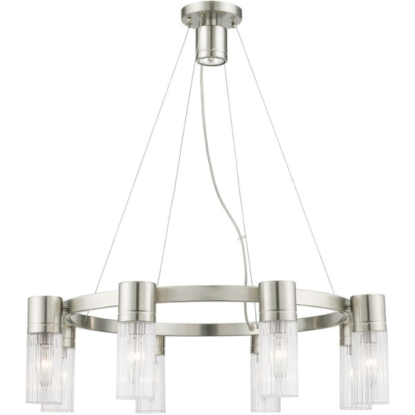 HomeRoots Nickel Dimmable Eight-Light Chandelier - Elegant Metal Design with Cylinder Shades for Any Room 687616
