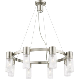 HomeRoots Nickel Dimmable Eight-Light Chandelier - Elegant Metal Design with Cylinder Shades for Any Room 687616