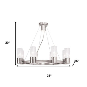 HomeRoots Nickel Dimmable Eight-Light Chandelier - Elegant Metal Design with Cylinder Shades for Any Room 687616