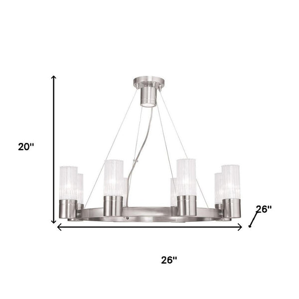HomeRoots Nickel Dimmable Eight-Light Chandelier - Elegant Metal Design with Cylinder Shades for Any Room 687616