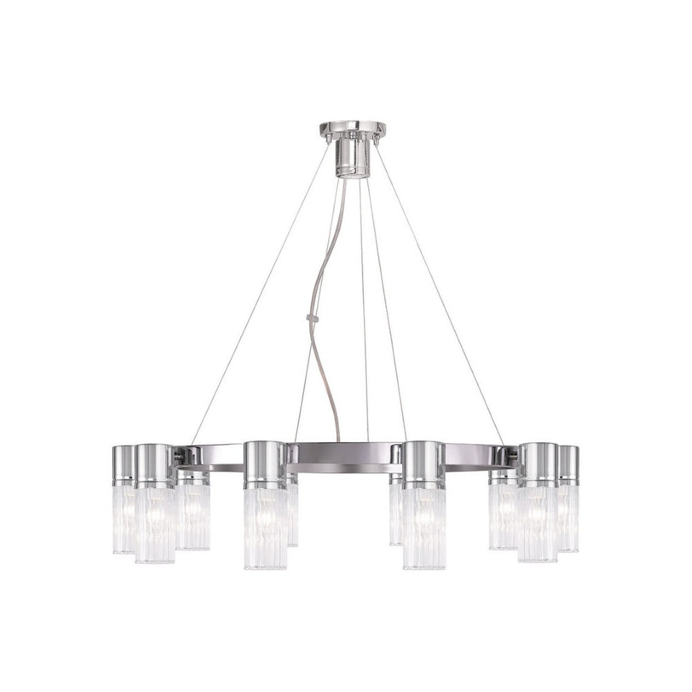 HomeRoots Ten Light Dimmable Chandelier with Sleek Cylindrical Shades for Modern Spaces & Customizable Ambiance 687617