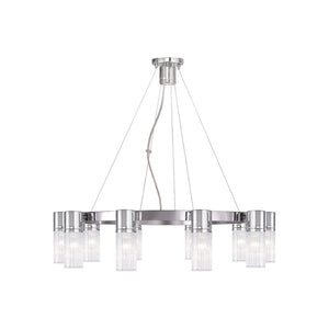 HomeRoots Ten Light Dimmable Chandelier with Sleek Cylindrical Shades for Modern Spaces & Customizable Ambiance 687617